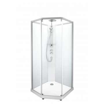 Душевая кабина IDO Showerama 10-5 Comfort 558.203.307 пятиугольная 900х800 мм профиль белый прозрачное стекло/матовые стекла задние